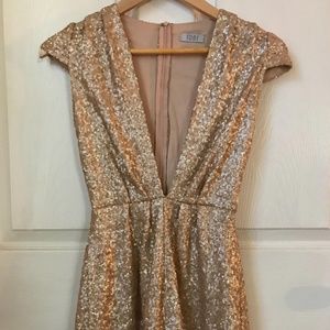 Tobi Gold Sequin Romper Deep V-neck